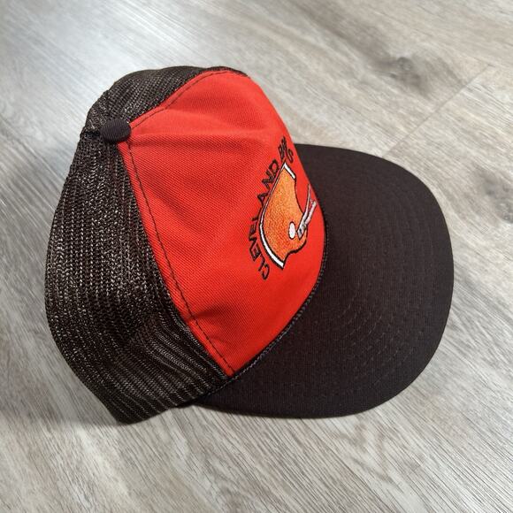VTG Cleveland Browns Snapback Hat NFL Football Brown Orange Mesh Trucker Cap - Picture 7 of 8